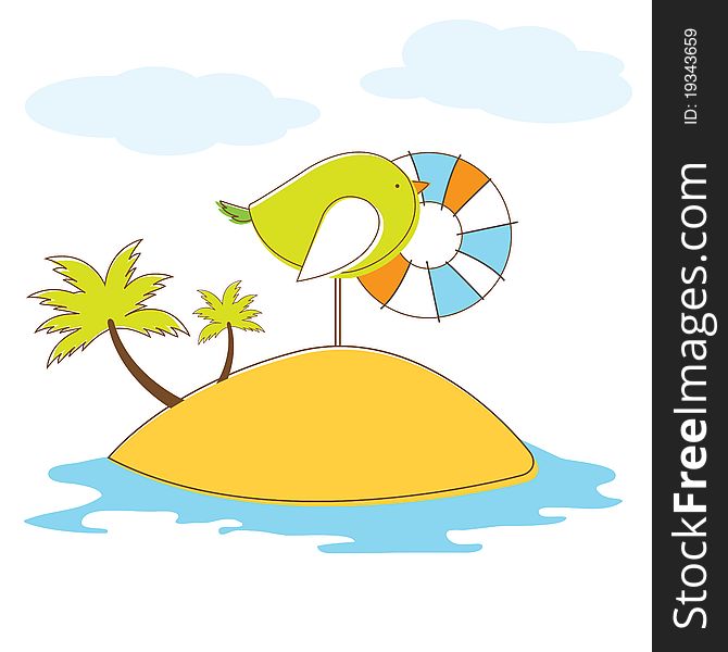 Bird in island on isolated background. Vector Illuatration. Bird in island on isolated background. Vector Illuatration