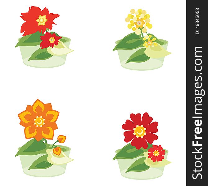 Four flowers symbols isolated. Vector illustration.