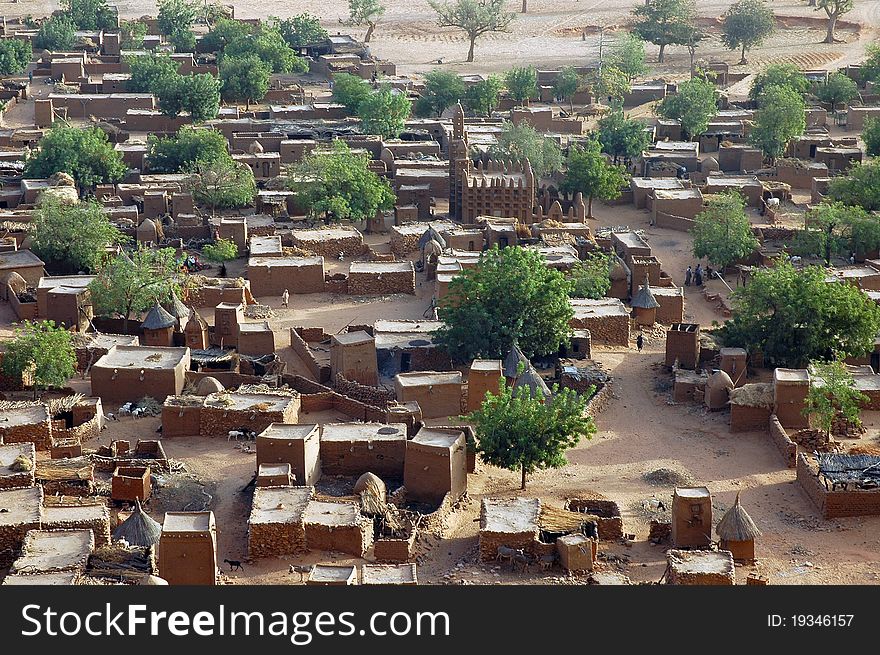 A close up looking down on a Dogon village in Mali. A close up looking down on a Dogon village in Mali