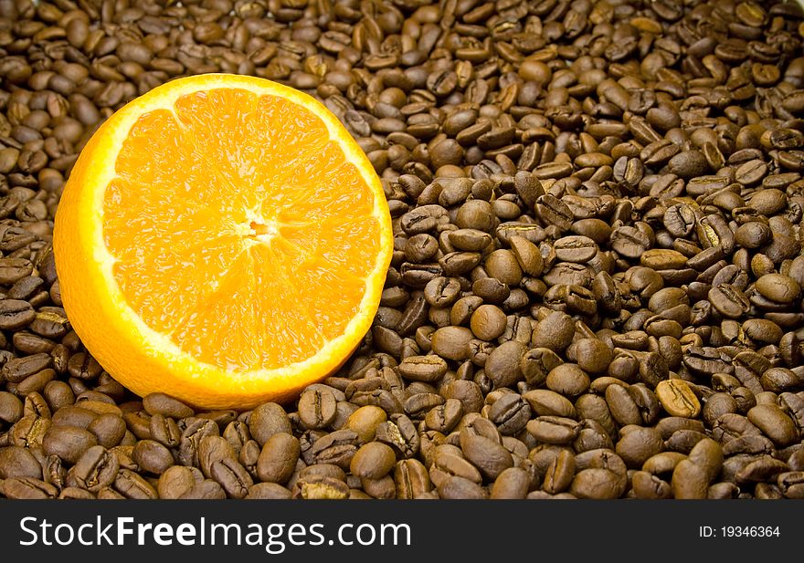 Coffee and a orange fruit