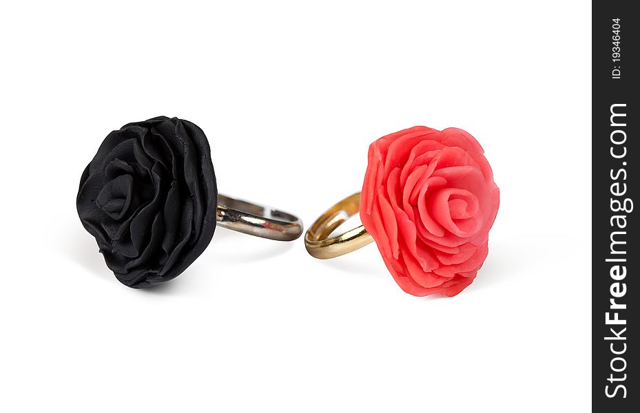 Rings of red and black roses. The product of the plastic clay isolated on white with clipping path