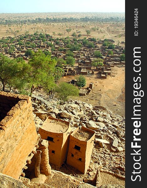 A vertical overview of a Dogon village in Mali