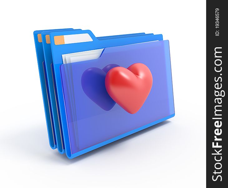Blue folders with a heart. Favourites.