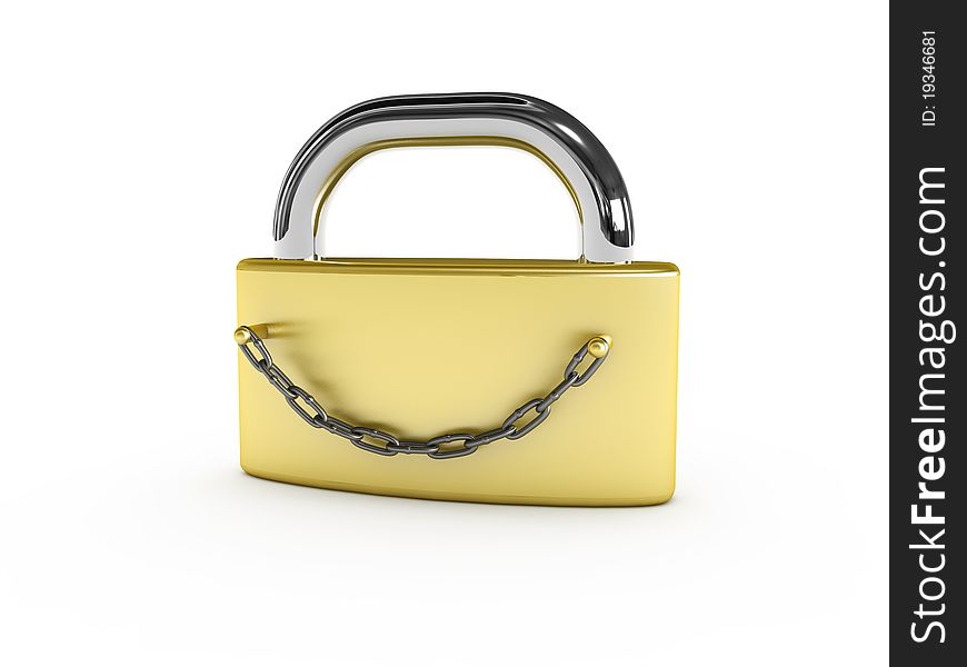 Padlock with chain.  Image generated in 3D application. High resolution image.