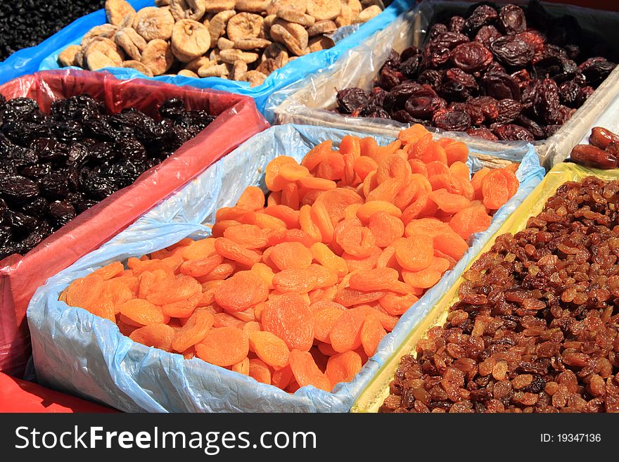 Various dried fruits at market