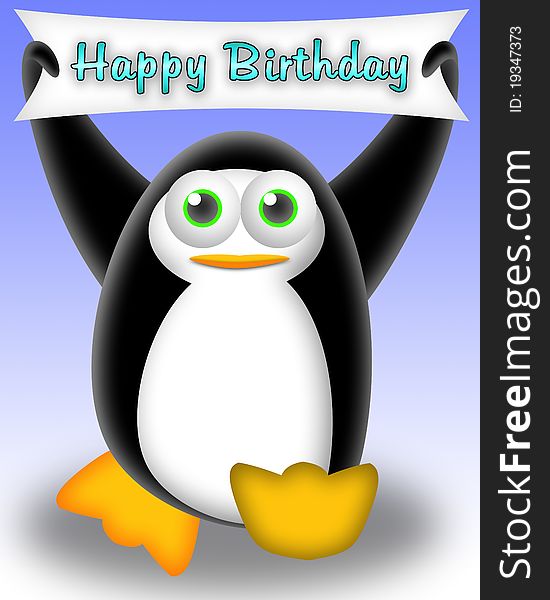 Cartoon penguin with a happy birthday banner. greeting card for kids. Cartoon penguin with a happy birthday banner. greeting card for kids