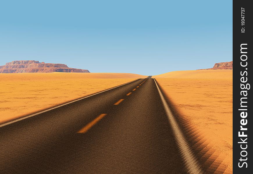 Illustration of a lonely road in the dessert. Illustration of a lonely road in the dessert