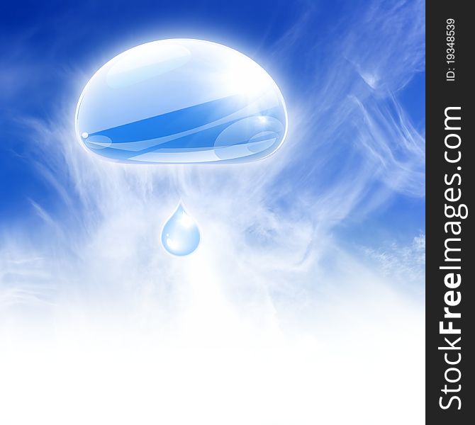 Idyllic background - clean water drops in blue sky with copyspace