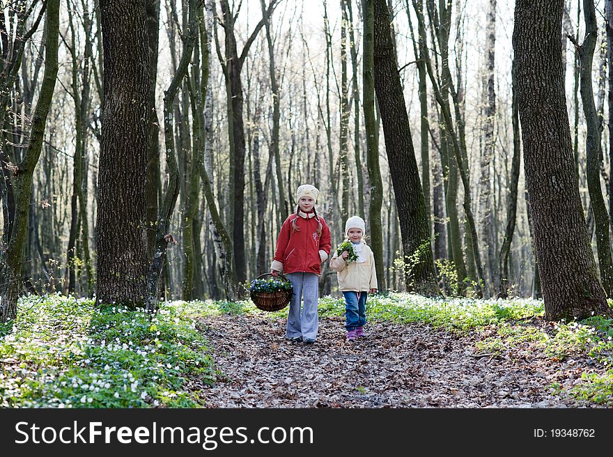 An image of two sisters walking n the wood