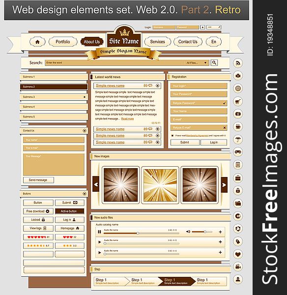 Web design set retro 2. Vector illustration