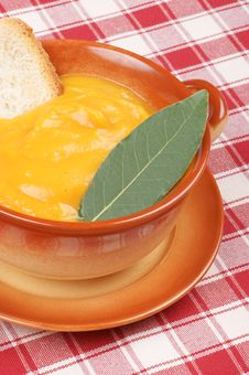 Cream Of Squash Soup In A Casserole Pot Royalty Free Stock Photography