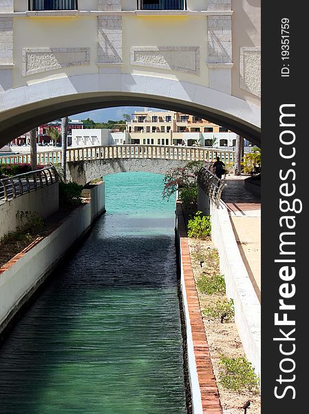 Bridge over canal in luxury marina