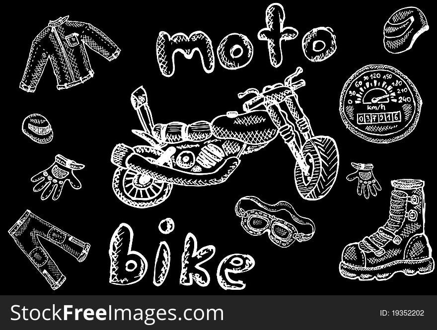 Biker sketches in school style for your design, vector illustration