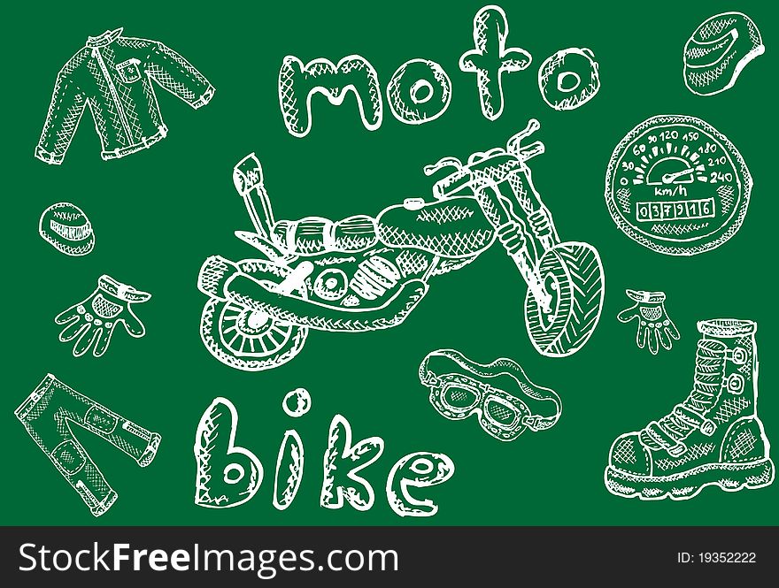 Biker sketches in school style for your design, vector illustration