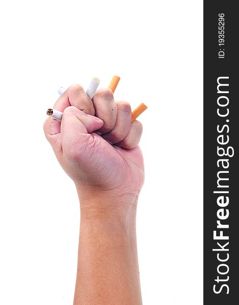 A hand grip cigarette isolated with white background