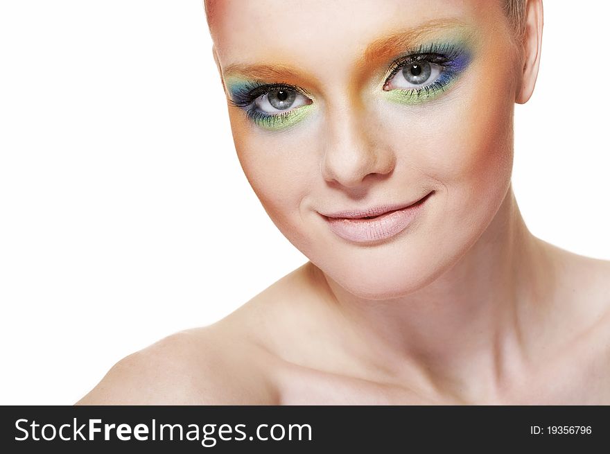 Close-up portrait of caucasian young woman