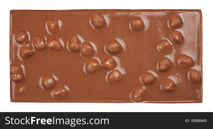 Milk Chocolate with nut, isolated on white background