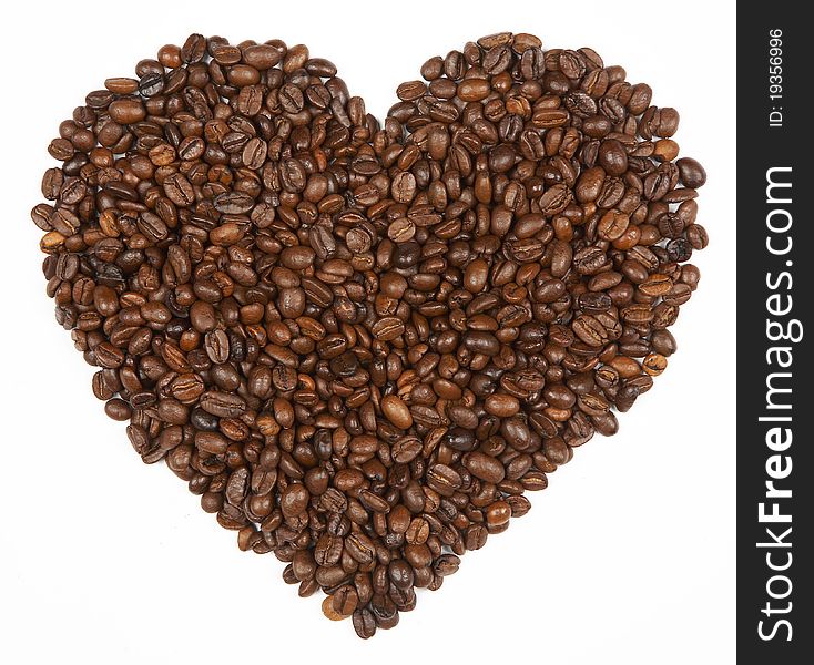 Heart shape made from coffee beans