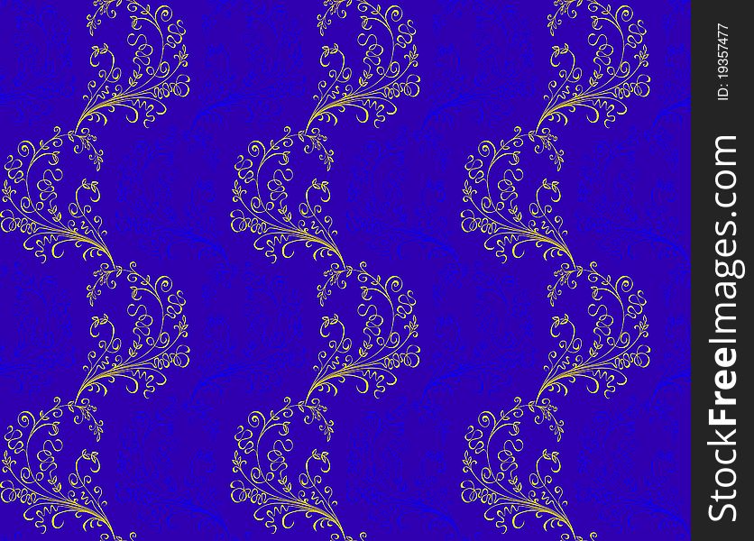 Seamless background with a golden floral pattern on a blue background. Seamless background with a golden floral pattern on a blue background