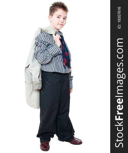 Boy in business suit isolated on white. Boy in business suit isolated on white