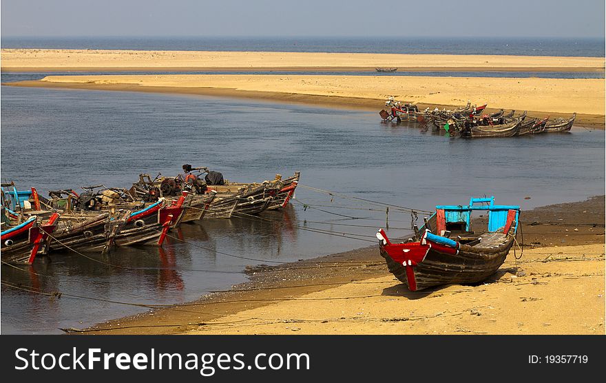 Old fisherman boat at the beach. China