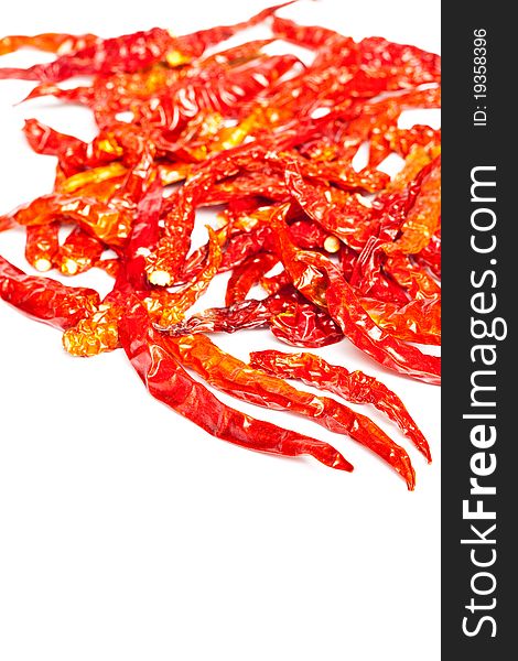 Dried red hot chillies isolated on white background