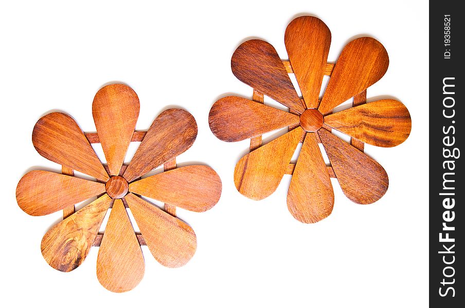 Double Wooden plate Flower,Thai Handicraft Isolated on white background