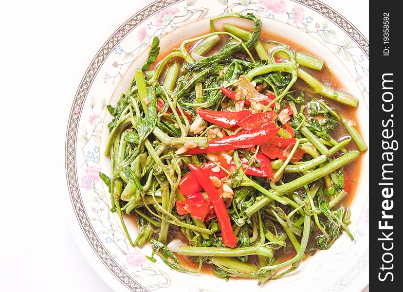 Thai Style Food,Fried vegetable Isolate on white background. Thai Style Food,Fried vegetable Isolate on white background