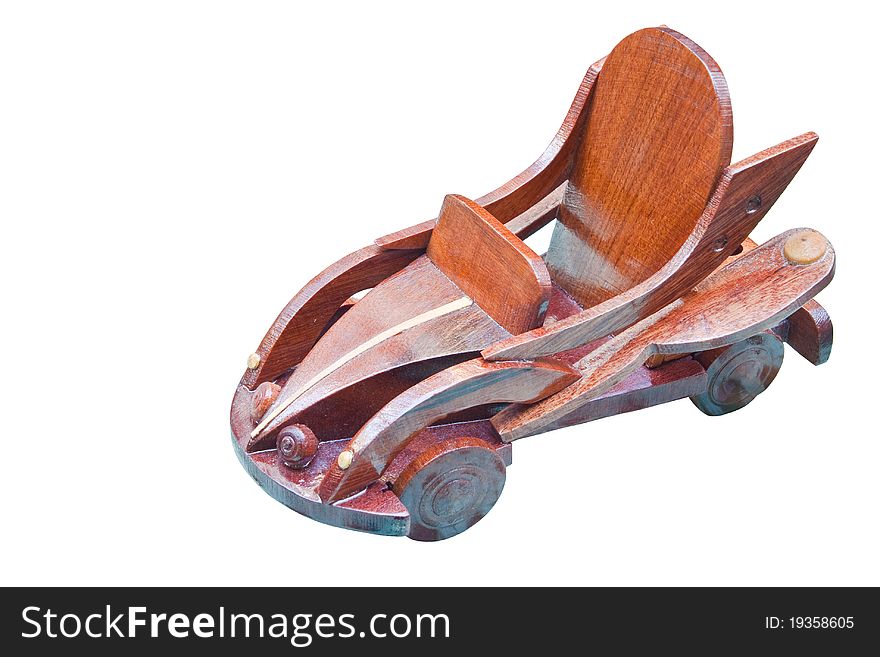 A handmade wooden car for keep object Isolate on white background