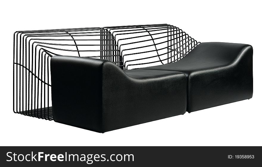 Nice and modern design of steel and leather sofa the great combination between softness and strong an image isolated on white. Nice and modern design of steel and leather sofa the great combination between softness and strong an image isolated on white