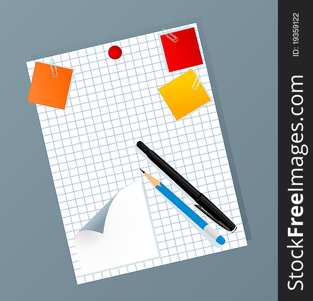 Collection of icons of office subjects. A  illustration. Collection of icons of office subjects. A  illustration