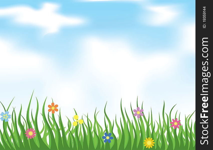 Grass on a meadow and the blue sky. A  illustration. Grass on a meadow and the blue sky. A  illustration