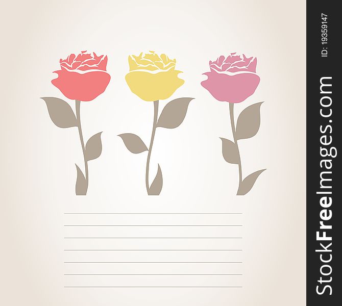 Three roses on a card for the text. A  illustration