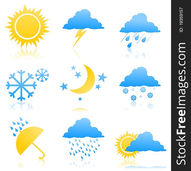 Icons of the weather phenomena. A  illustration. Icons of the weather phenomena. A  illustration