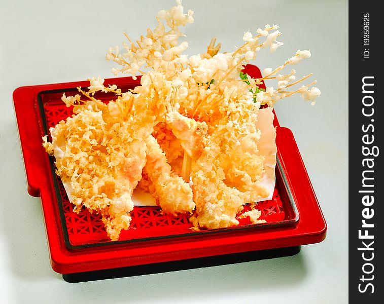 Tempura the one of Japanese favorite menu, an image isolated on dish . Tempura the one of Japanese favorite menu, an image isolated on dish