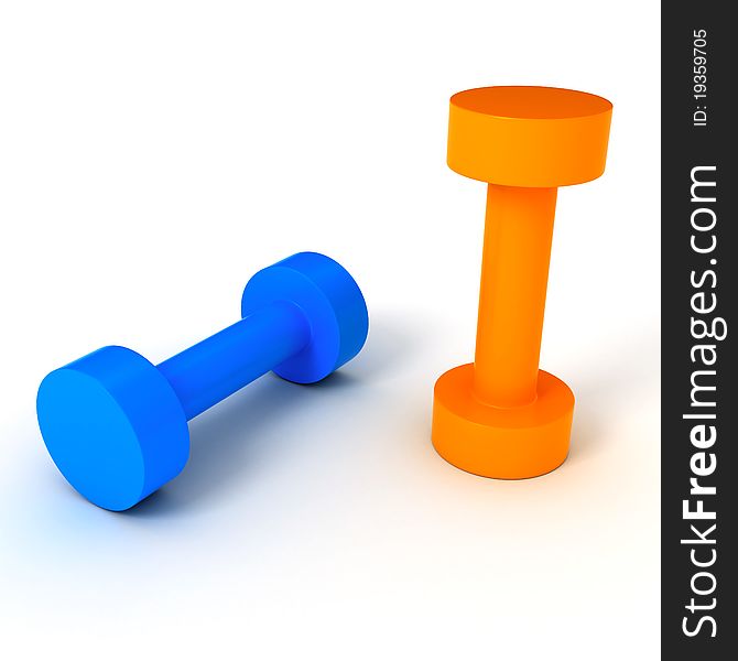 Two isolated dumbbells over white background