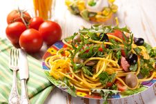 Spaghetti With Olives, Tomatoes And Herbs Royalty Free Stock Photo Spaghetti With Olives, Tomatoes And Herbs Royalty Free Stock Photo