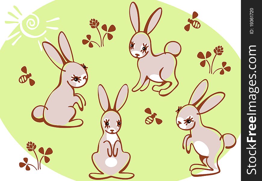 Collection hares on a green background. Similar to portfolio
