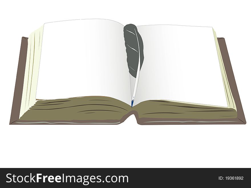 Vector illustration of old book and the feather on it