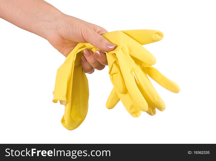 Hand with glove over white background. Hand with glove over white background