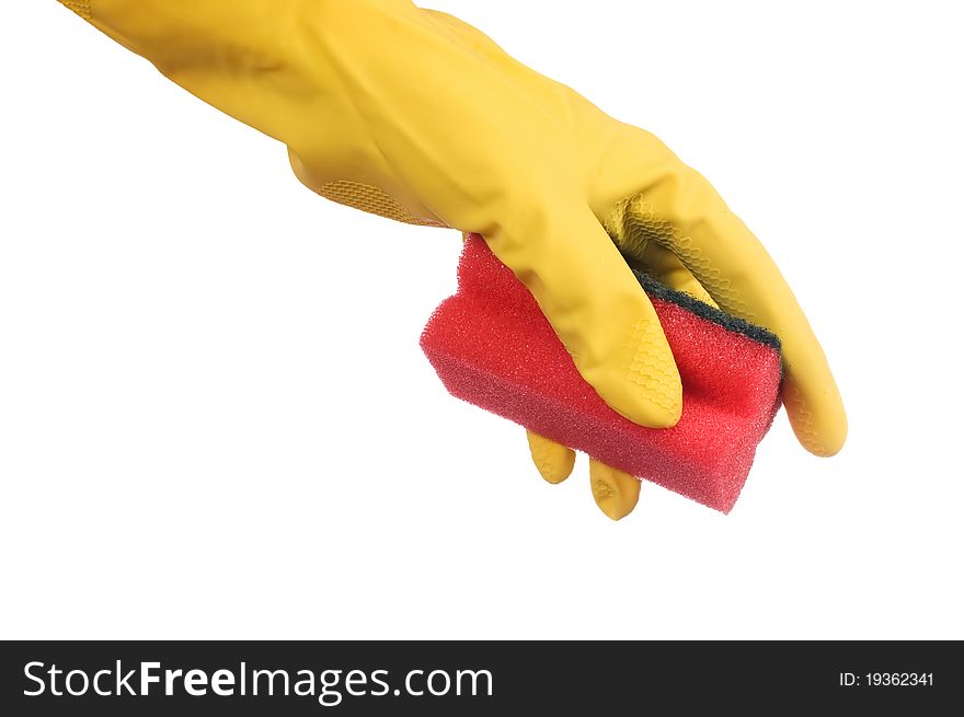 Hand in glove on white background