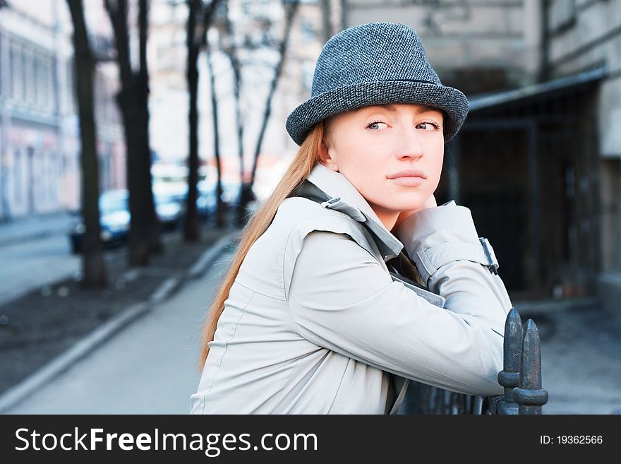 Woman in a raincoat