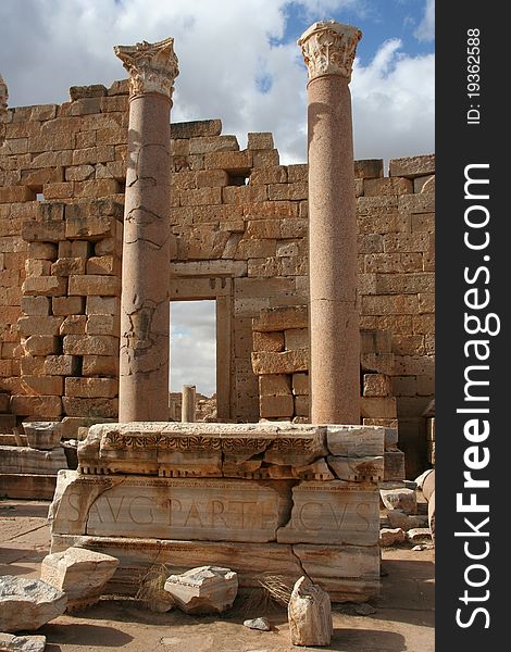 Columns at the basilica of ancient Leptis Magna Libya. Columns at the basilica of ancient Leptis Magna Libya