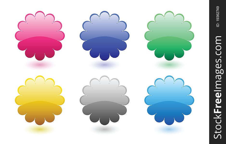 Set of 6 different glossy floral buttons. EPS8  format available. Set of 6 different glossy floral buttons. EPS8  format available
