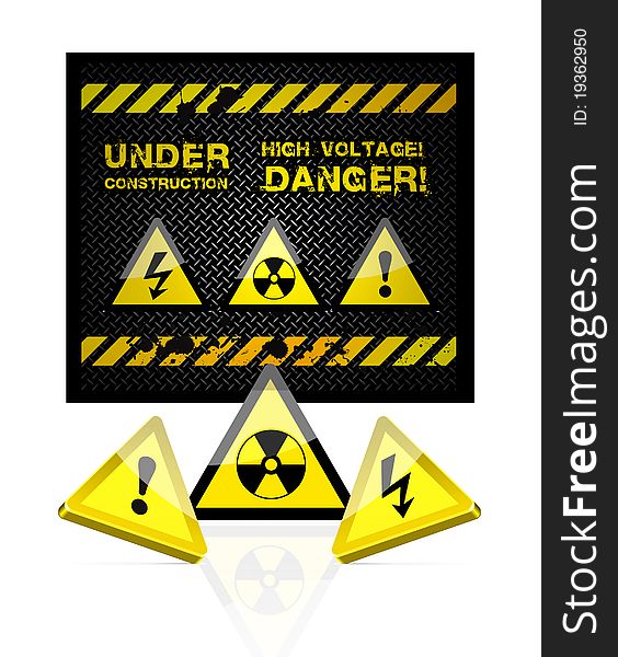 Danger grunge background with sign set illustration. Danger grunge background with sign set illustration