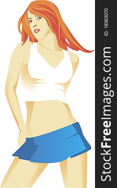 The red-haired girl in a dark blue skirt. The red-haired girl in a dark blue skirt