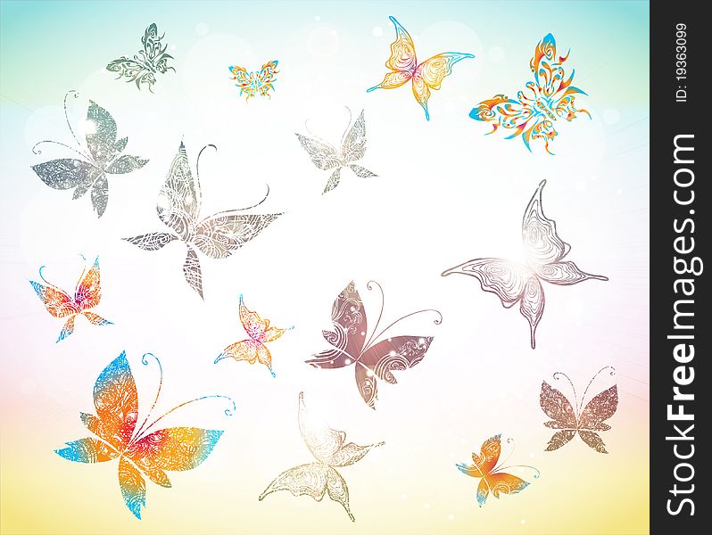 Abstract drawing from flying butterflies on a light background. Abstract drawing from flying butterflies on a light background