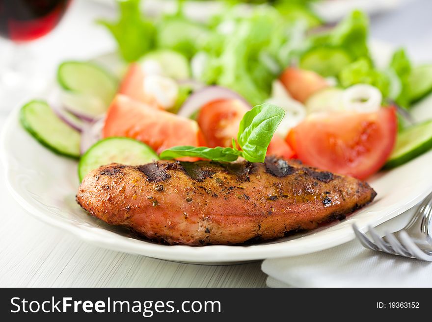 Grilled chicken breast with vegetables. Grilled chicken breast with vegetables