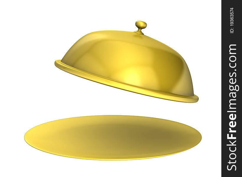 Open golden tray on a white background