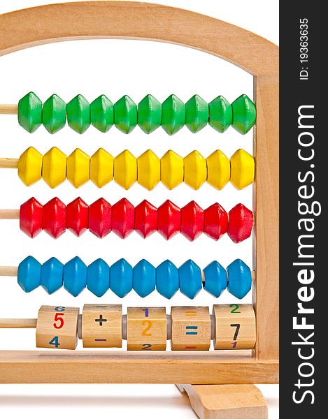 Isolated children's abacus with color and digital elements-concept of correct calculation
